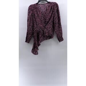UNBRANDED Women's Pink Floral Print V-Neck Long Sleeve Top SZ M